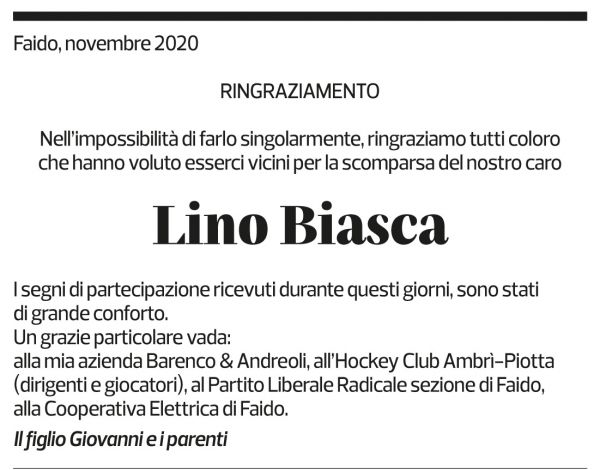 Annuncio funebre Lino Biasca