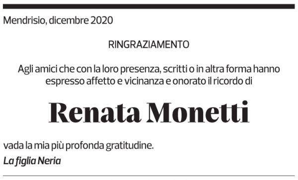 Annuncio funebre Renata Monetti