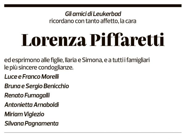 Annuncio funebre Lorenza Piffaretti