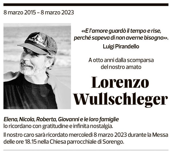 Annuncio funebre Lorenzo Wullschleger