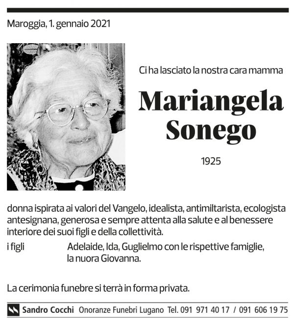 Annuncio funebre Mariangela Sonego