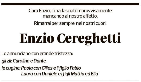 Annuncio funebre Enzio Cereghetti