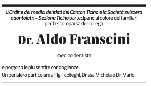 Annuncio funebre Aldo Franscini