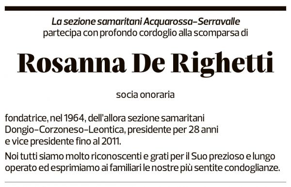 Annuncio funebre Rosanna De Righetti