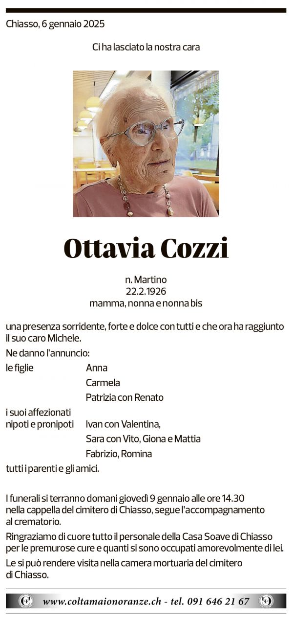 Annuncio funebre Ottavia Cozzi