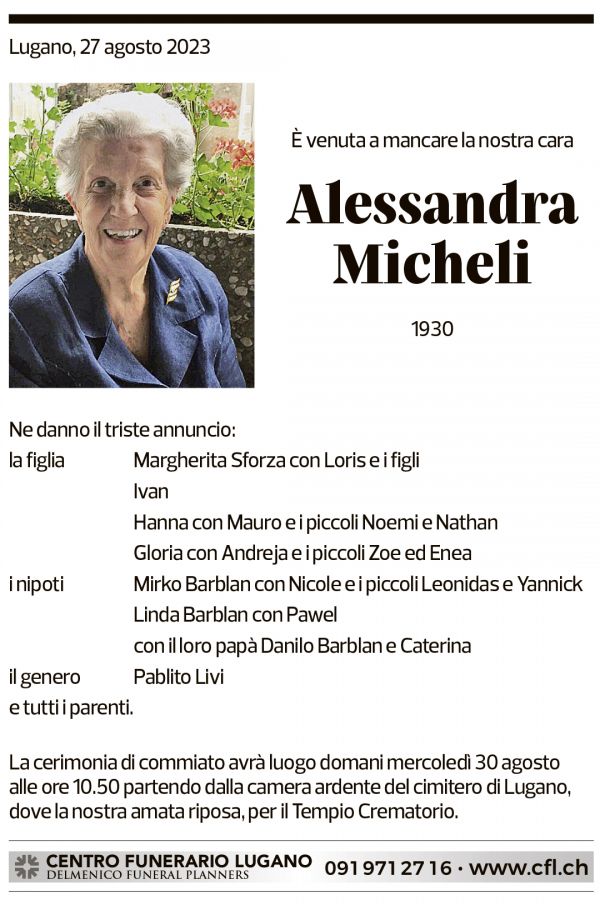 Annuncio funebre Alessandra Micheli