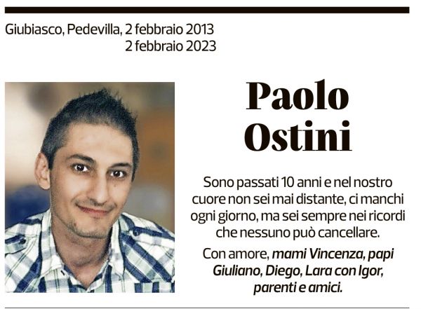 Annuncio funebre Paolo Ostini