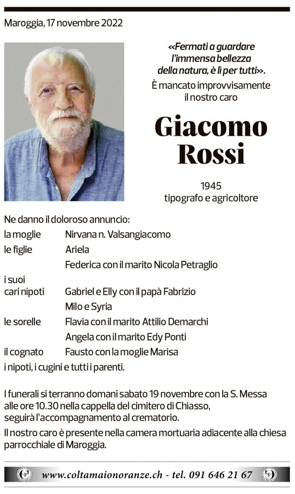 Annuncio funebre Giacomo Rossi