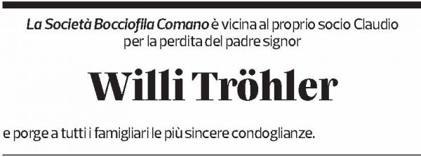 Annuncio funebre Willi Tröhler