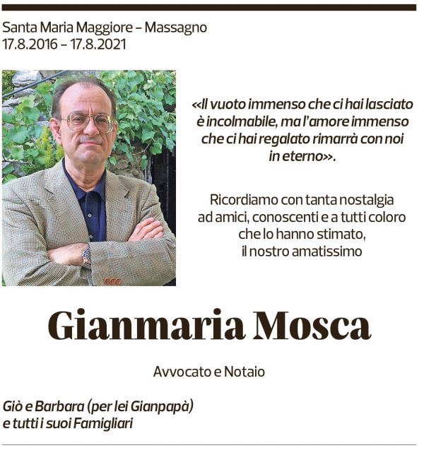 Annuncio funebre Gianmaria Mosca