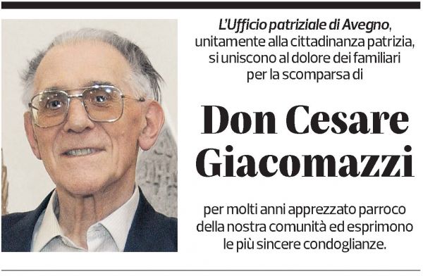 Annuncio funebre Don Cesare Giacomazzi