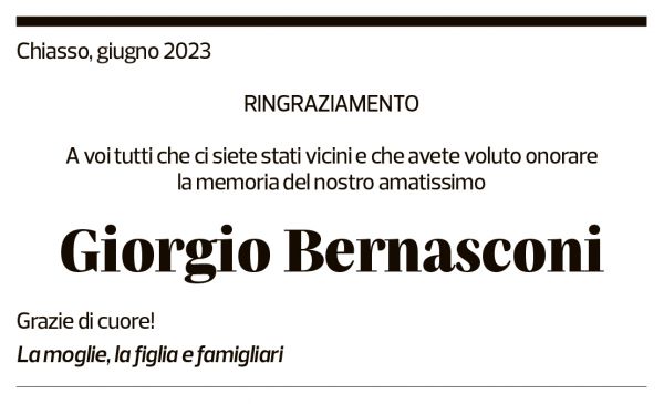 Annuncio funebre Giorgio Bernasconi