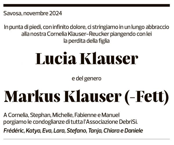 Annuncio funebre Lucia E Markus Klauser