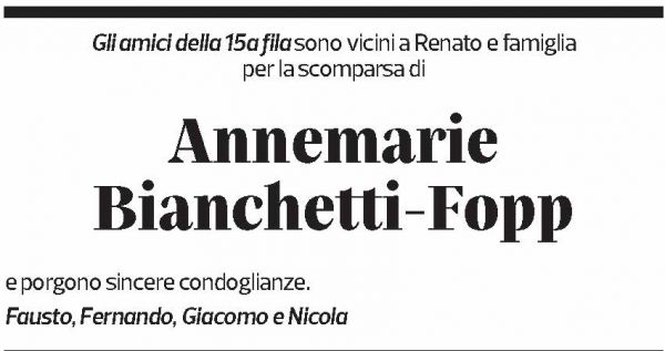Annuncio funebre Annemarie Bianchetti-fopp