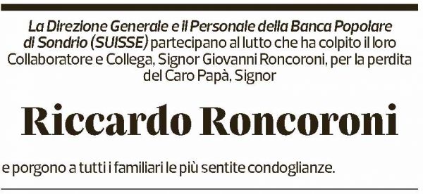 Annuncio funebre Riccardo Roncoroni