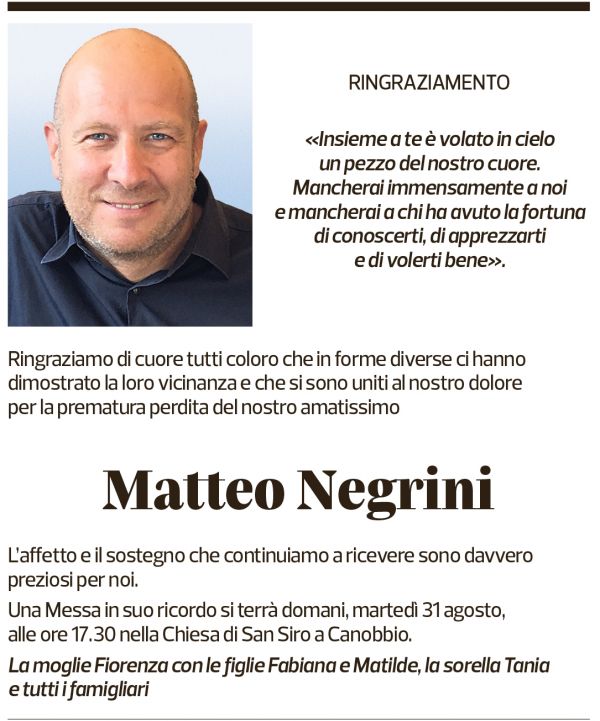 Annuncio funebre Matteo Negrini