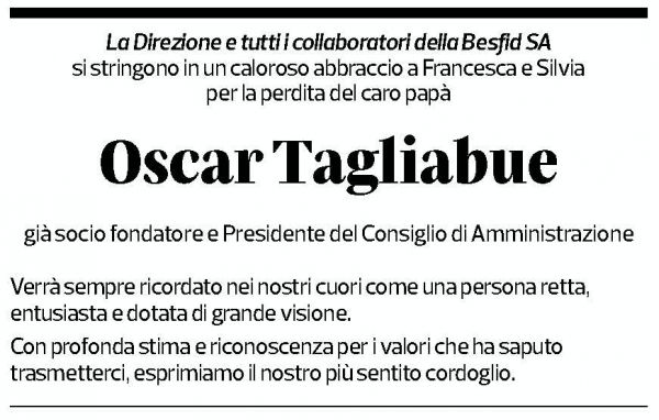 Annuncio funebre Oscar Tagliabue