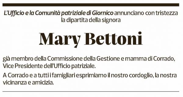 Annuncio funebre Mary Bettoni-giudici