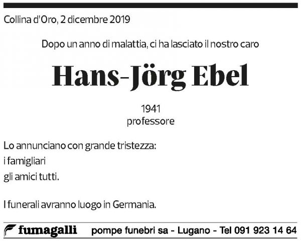Annuncio funebre Hans-jörg Ebel