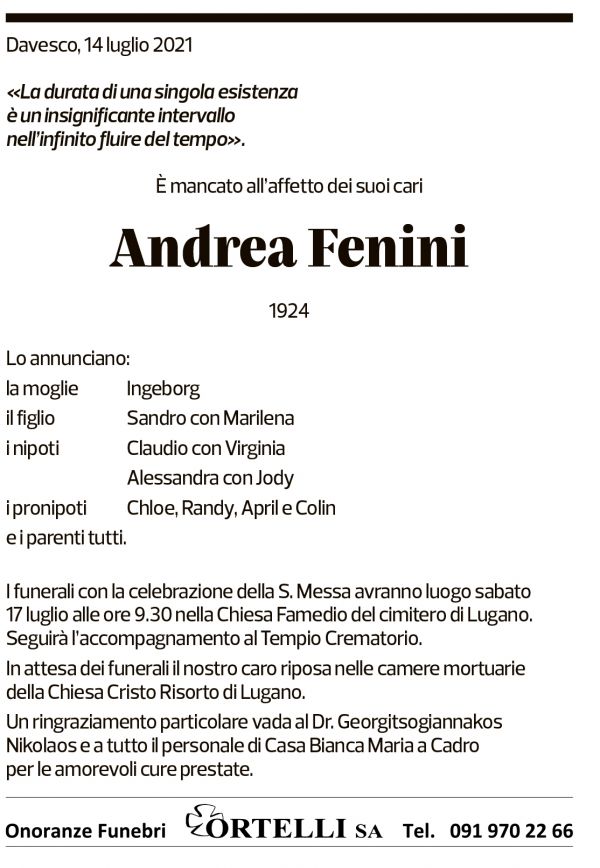 Annuncio funebre Andrea Fenini