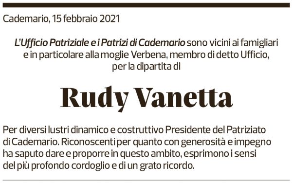 Annuncio funebre Rudy Vanetta