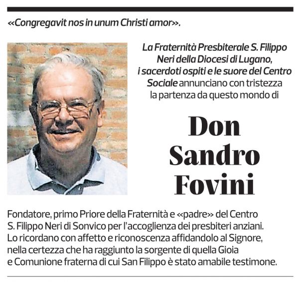 Annuncio funebre Sandro Fovini