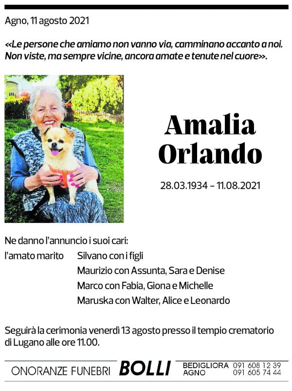 Annuncio funebre Amalia Orlando