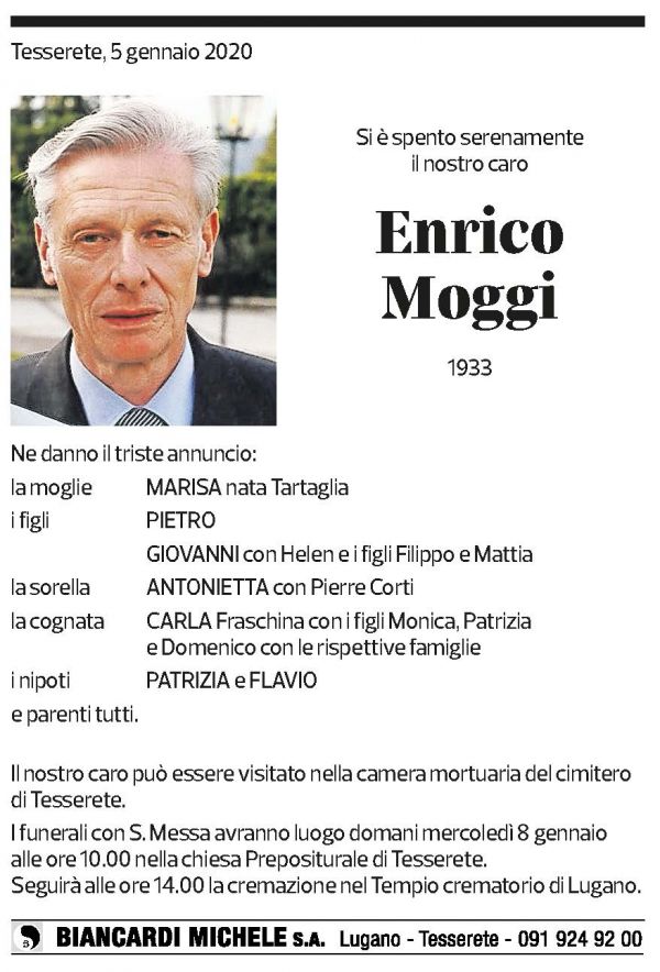 Annuncio funebre Enrico Moggi