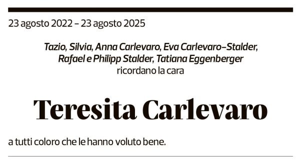 Annuncio funebre Teresita Carlevaro