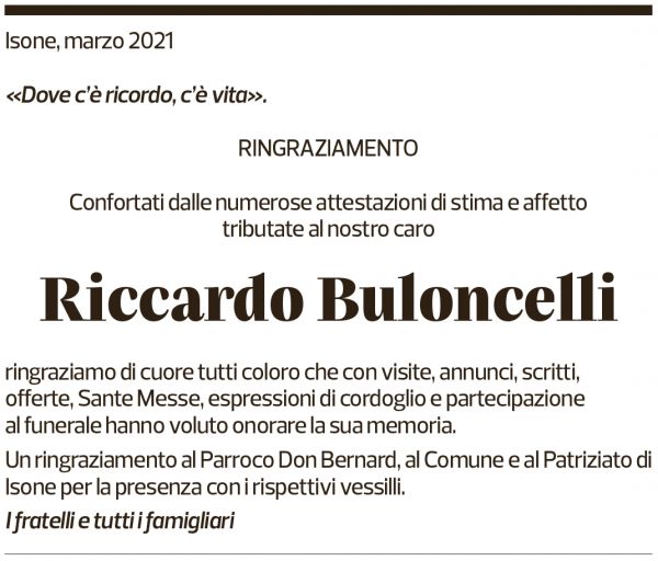 Annuncio funebre Riccardo Buloncelli