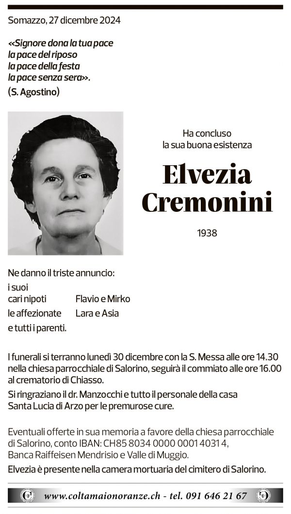 Annuncio funebre Elvezia Cremonini