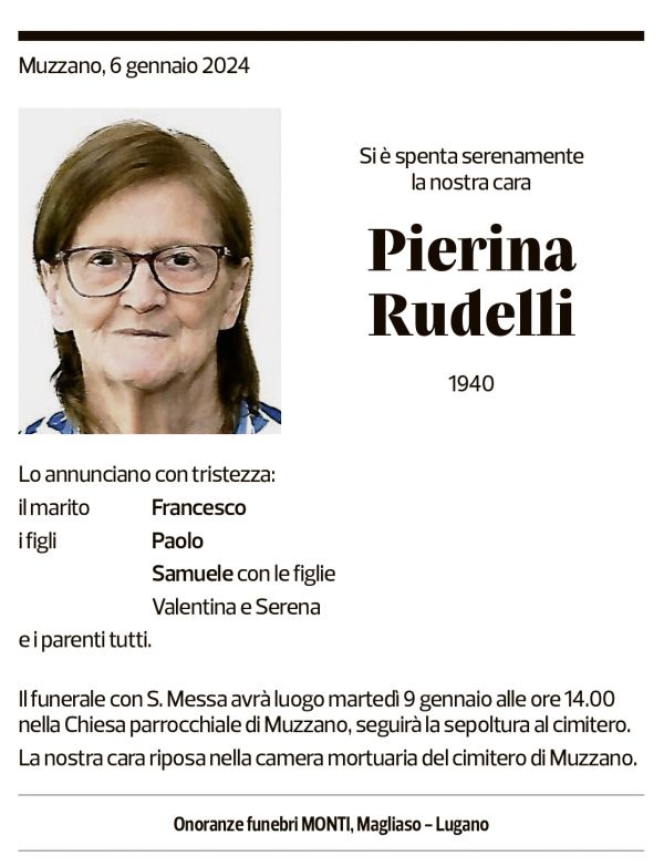 Annuncio funebre Pierina Rudelli