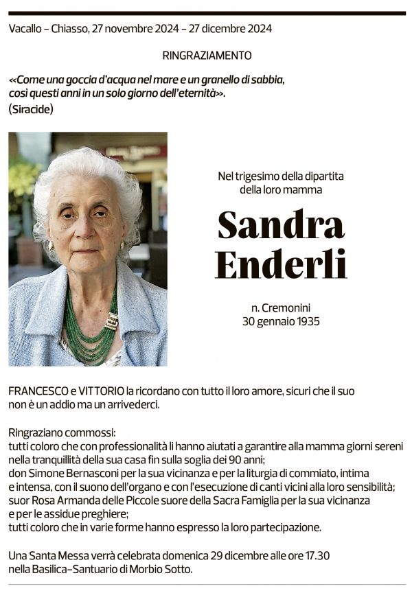 Annuncio funebre Sandra Enderli