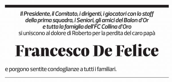 Annuncio funebre Francesco De Felice