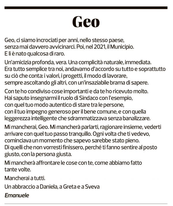 Annuncio funebre Geo Jeanmaire