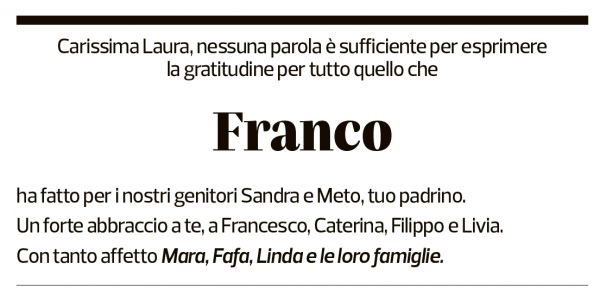 Annuncio funebre Franco Tanzi