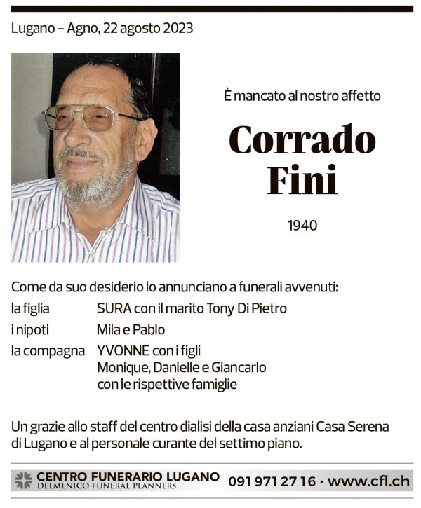 Annuncio funebre Corrado Fini