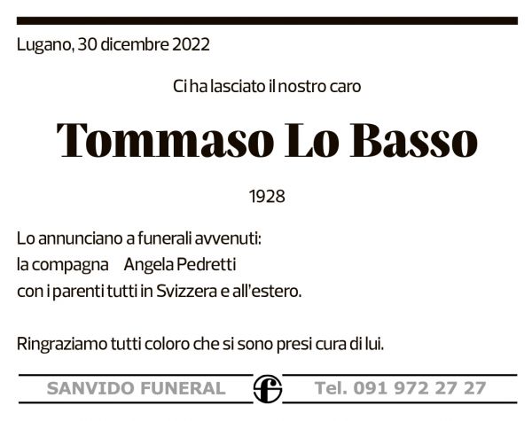 Annuncio funebre Tommaso Lo Basso