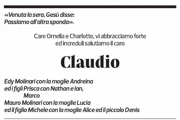Annuncio funebre Claudio Camponovo