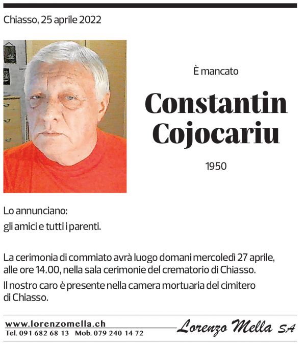 Annuncio funebre Constantin Cojocariu