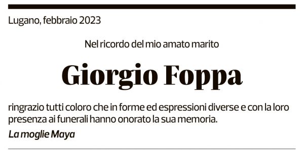 Annuncio funebre Giorgio Foppa