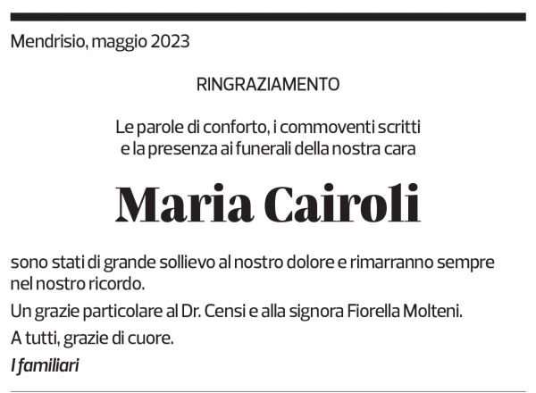 Annuncio funebre Maria Cairoli