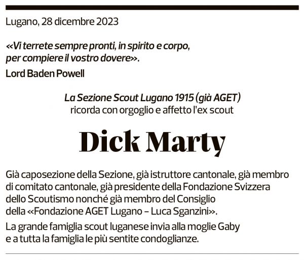 Annuncio funebre Dick Marty