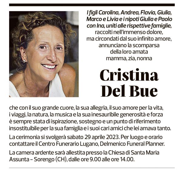 Annuncio funebre Cristina Del Bue