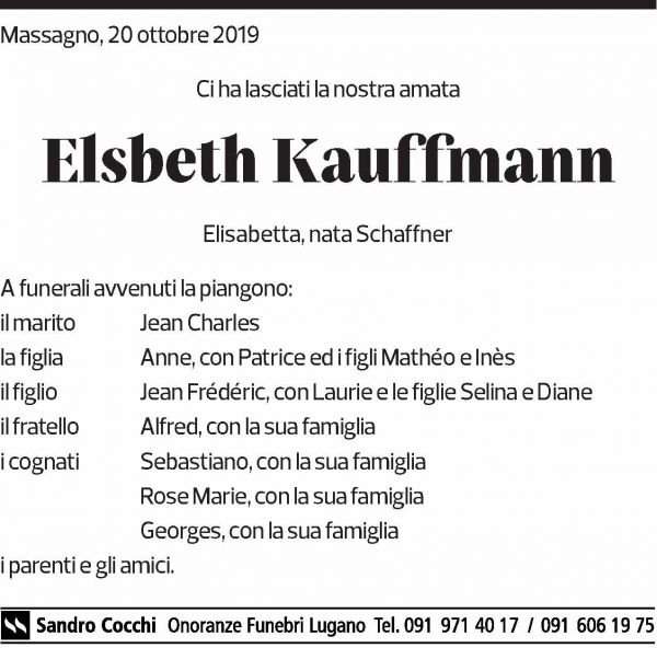 Annuncio funebre Elsbeth Kauffmann
