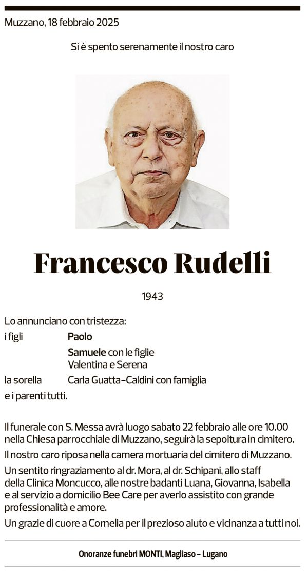 Annuncio funebre Francesco Rudelli