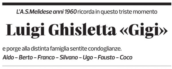 Annuncio funebre Luigi Ghisletta