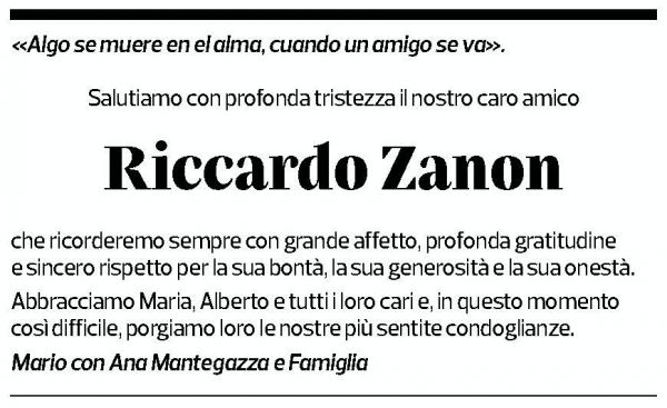 Annuncio funebre Riccardo Zanon