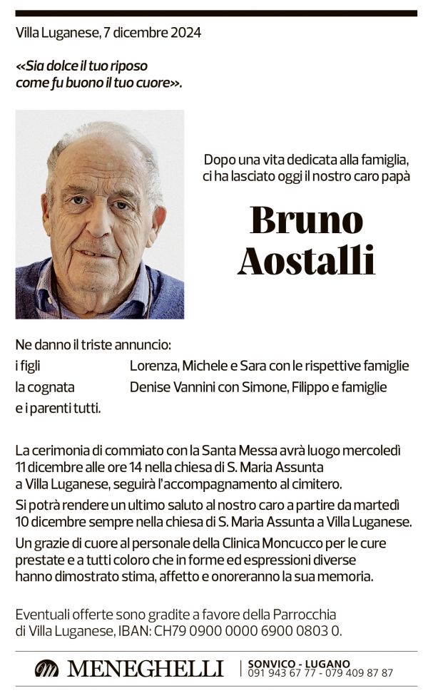 Annuncio funebre Bruno Aostalli