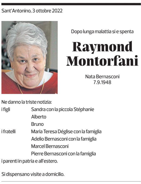 Annuncio funebre Raymond Montorfani